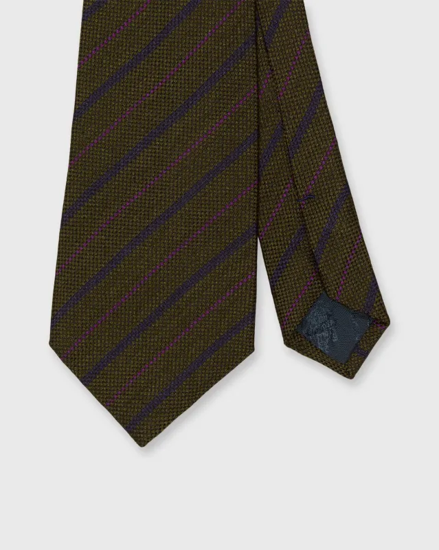 Wool/Silk Woven Tie in Hunter/Midnight/Purple Stripe sold by Mashburn