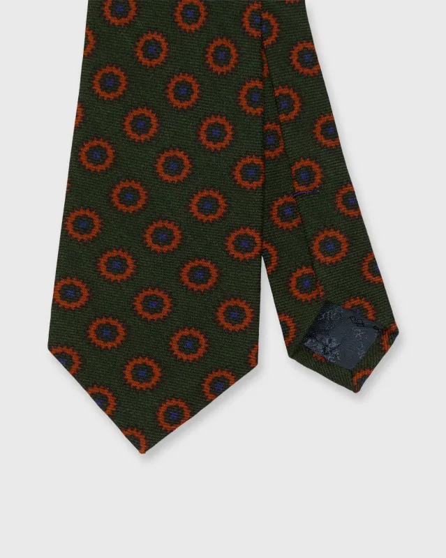 Wool Print Tie in Forest/Orange/Blue Foulard made by Sid Mashburn