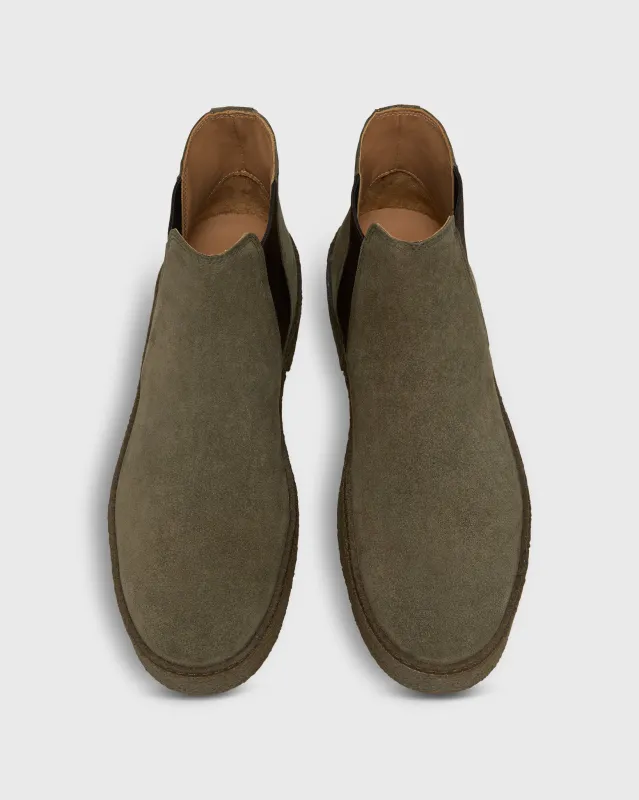 Crepe-Soled Chelsea Boot in Olive Suede sold by Mashburn