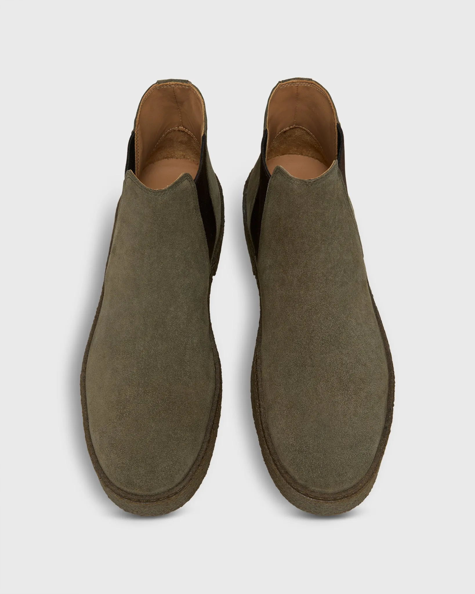Crepe-Soled Chelsea Boot in Olive Suede sold by Mashburn