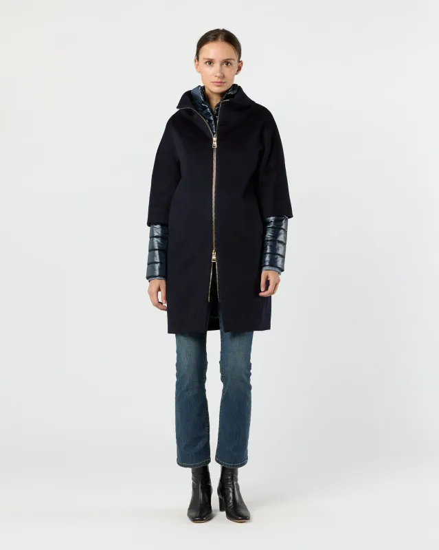 Mixed Media Cocoon Coat in Navy Blue sold by Mashburn