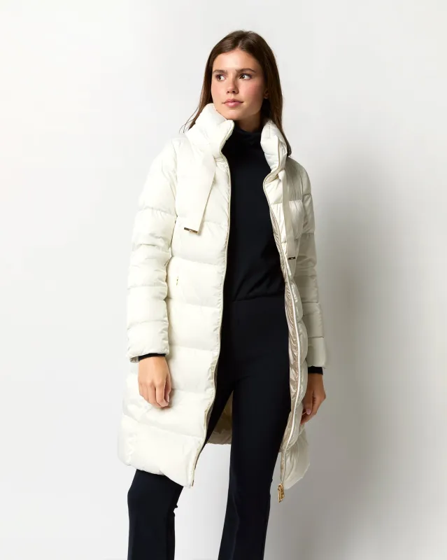 Sateen Nylon Long Hourglass Coat in White sold by Mashburn