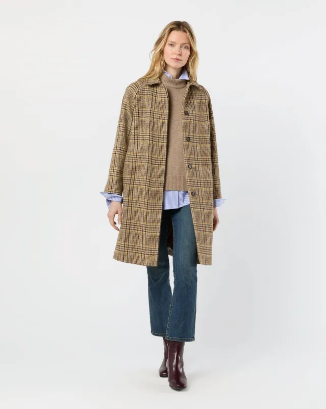 Balmacaan Coat in Brown/Sky Glen Plaid Harris Tweed sold by Mashburn