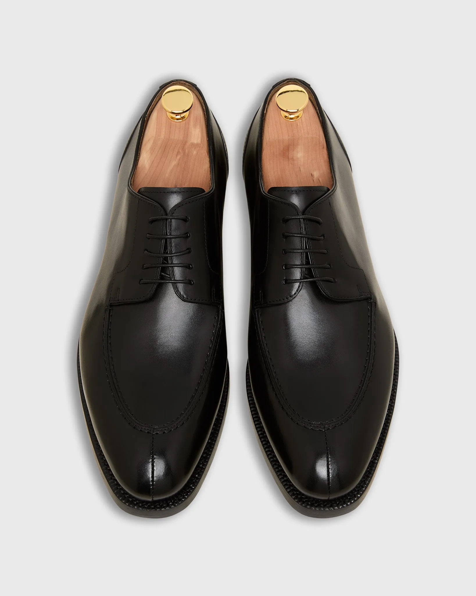 Apron Derby in Black Leather sold by Mashburn