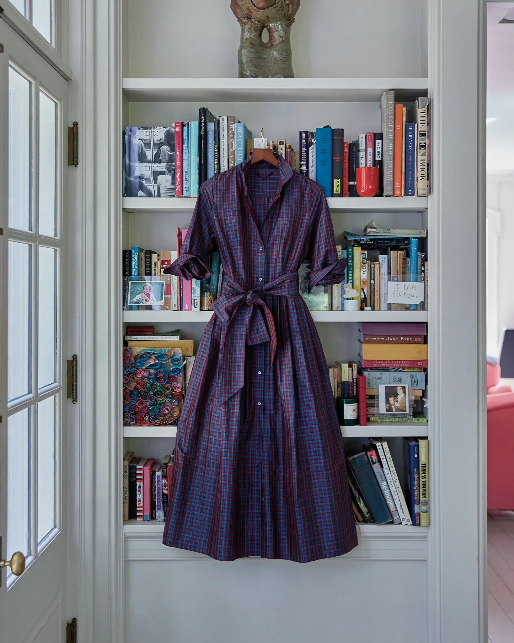 Classic Shirtwaist Maxi Dress in Mini Macbeth Tartan Iridescent Silk Shantung sold by Mashburn