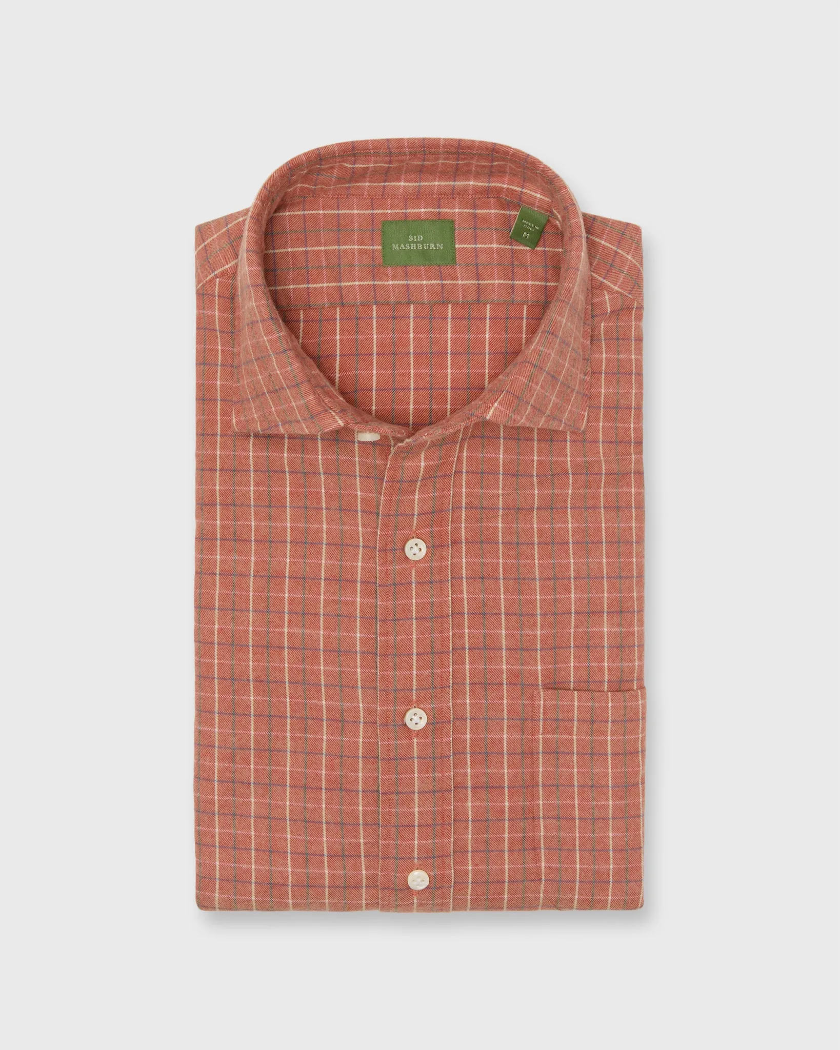 Spread Collar Sport Shirt in Persimmon/Spruce/Lavender Tattersall Flannel sold by Mashburn