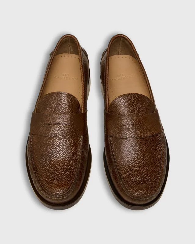 Handsewn Penny Loafer in Chocolate Pebble Grain Leather sold by Mashburn
