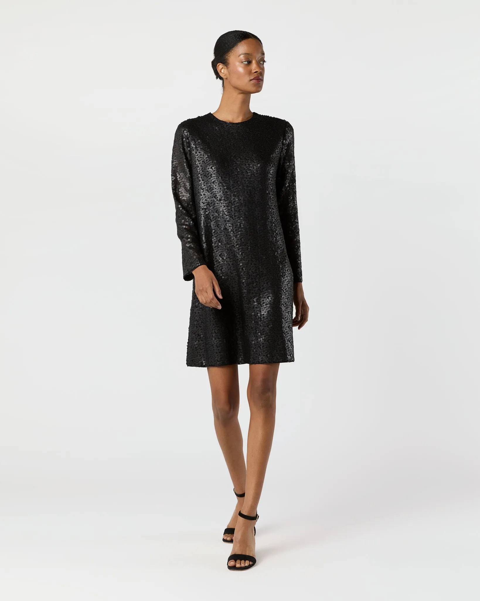 Katie Dress in Black Floral Sequin Mesh sold by Mashburn