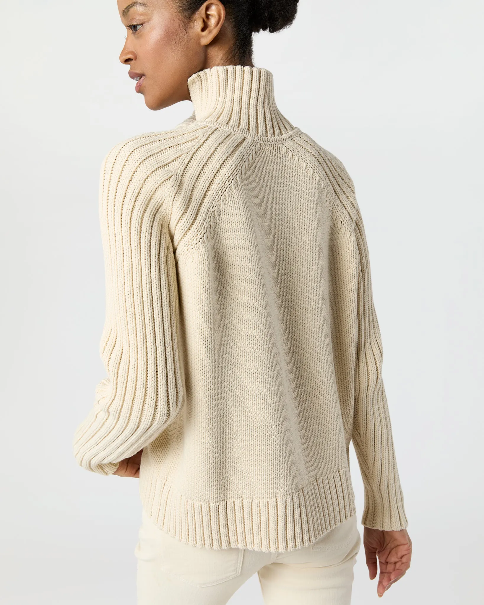 Ines Side Funnel-Neck Sweater in Cream Cotton Tape Yarn sold by Mashburn product image thumbnail 5