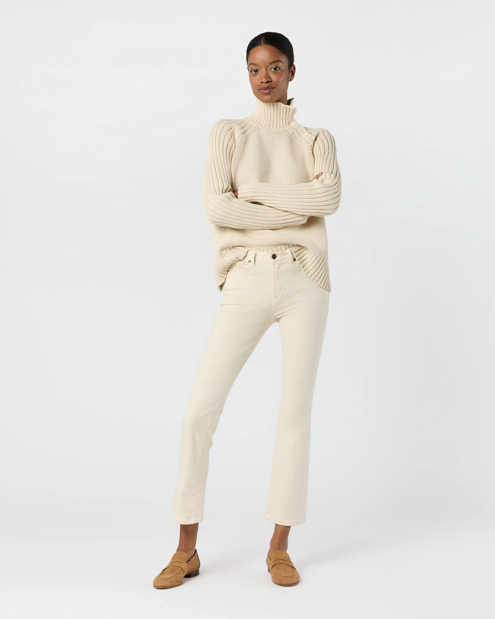 Ines Side Funnel-Neck Sweater in Cream Cotton Tape Yarn sold by Mashburn product image thumbnail 3