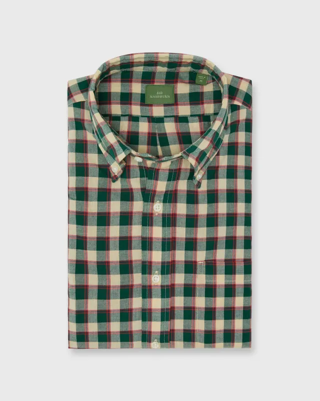 Button-Down Sport Shirt in Green/Poppy/Bone Madras sold by Mashburn