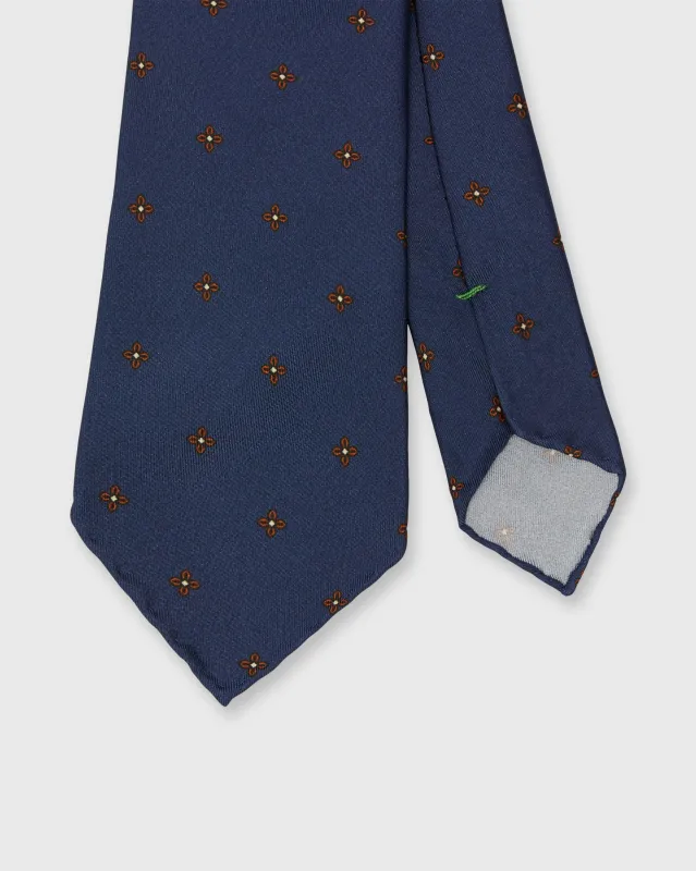 Silk Print Tie in Marine/Rust Flower sold by Mashburn