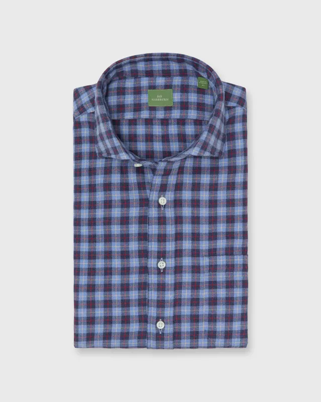 Spread Collar Sport Shirt in Blue/Charcoal/Red Plaid Flannel made by Sid Mashburn