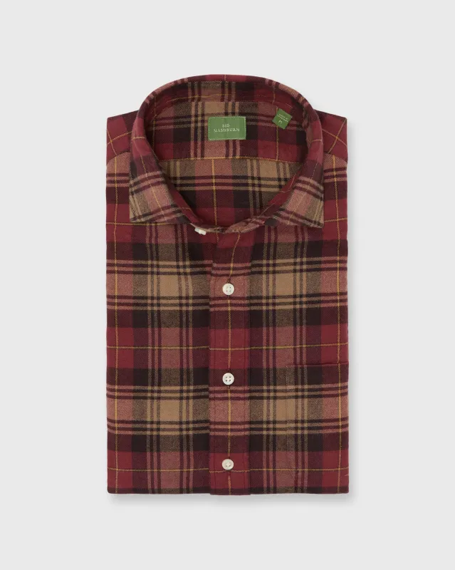 Spread Collar Sport Shirt in Red/Brown/Yellow Plaid Flannel made by Sid Mashburn