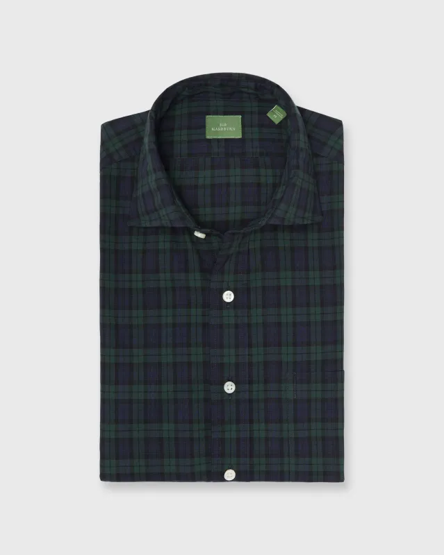 Spread Collar Sport Shirt in Blackwatch Poplin sold by Mashburn