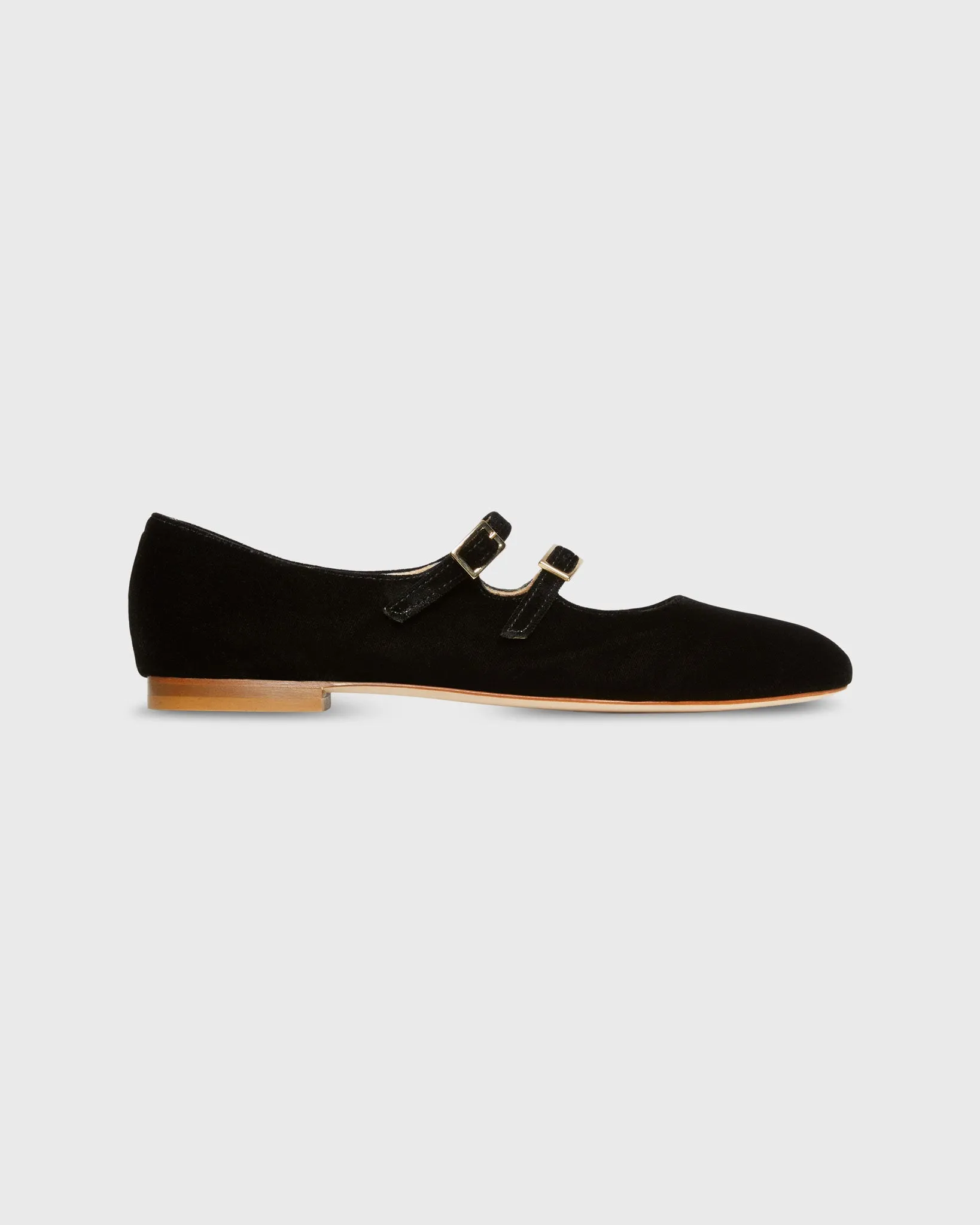 Semi-Pointed-Toe Double-Strap Mary Jane in Black Velvet sold by Mashburn