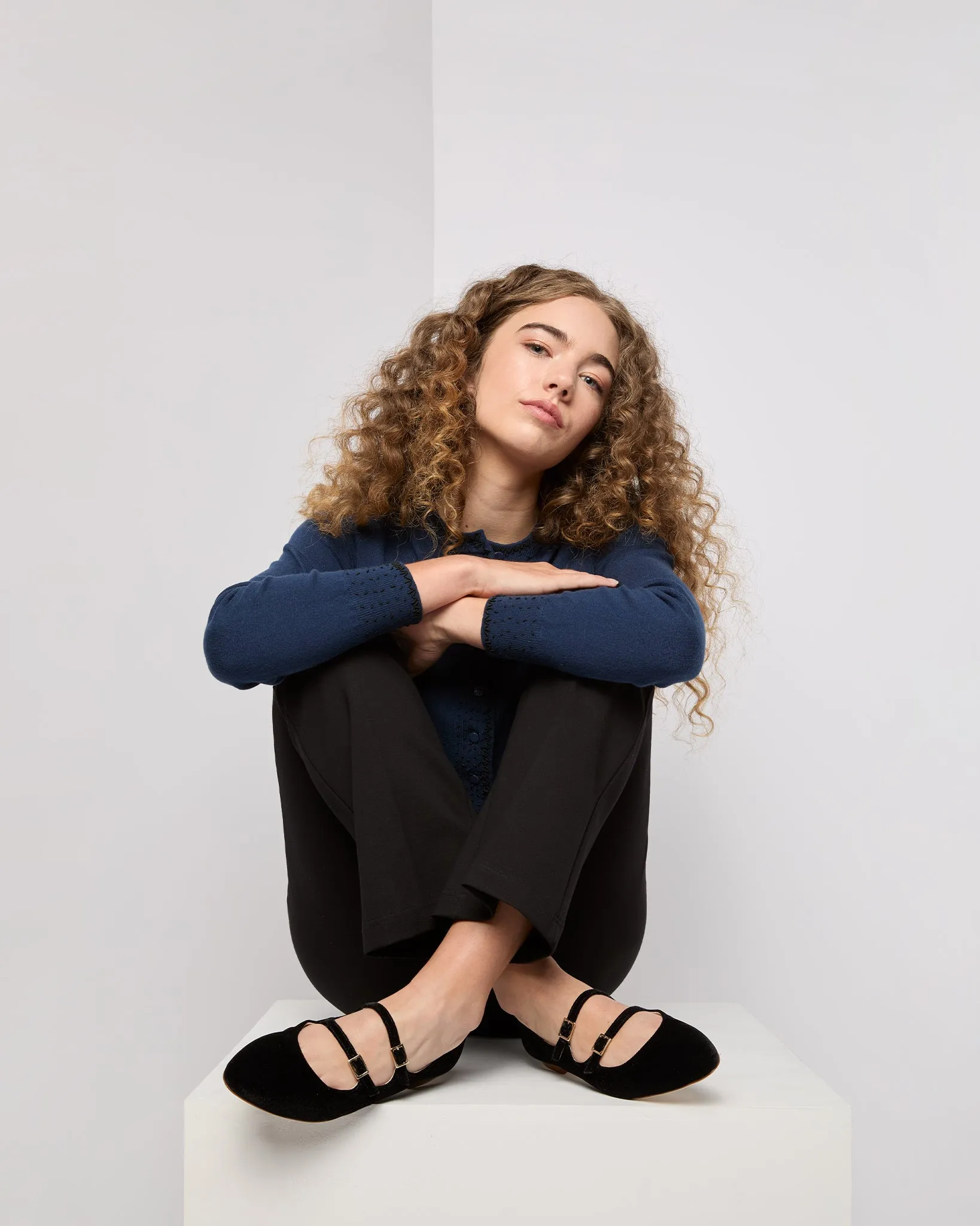 Semi-Pointed-Toe Double-Strap Mary Jane in Black Velvet sold by Mashburn product image thumbnail 3