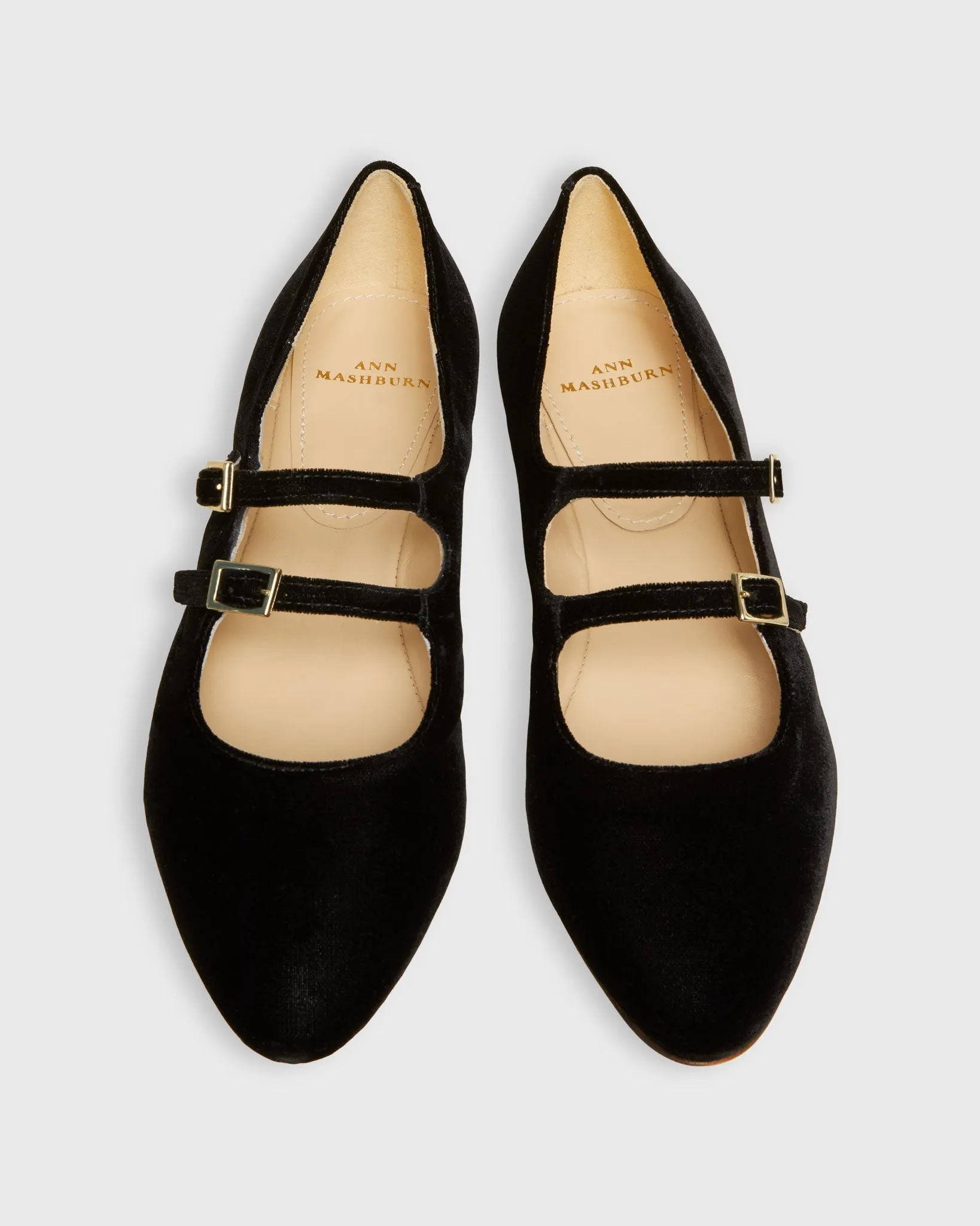 Semi-Pointed-Toe Double-Strap Mary Jane in Black Velvet sold by Mashburn product image thumbnail 2