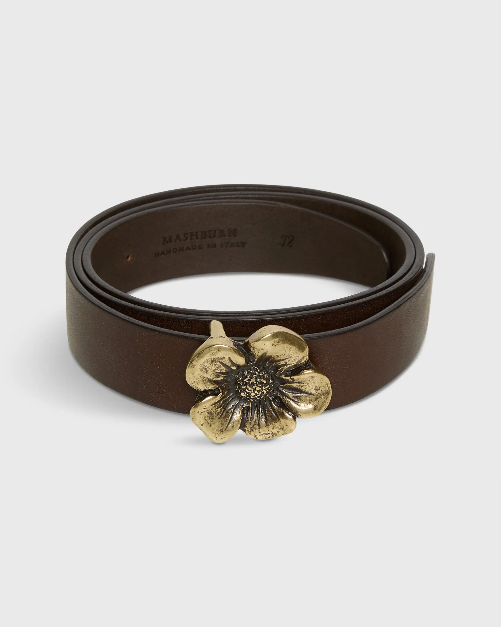 1.25" Flower Conroy Belt in Dark Brown Leather sold by Mashburn