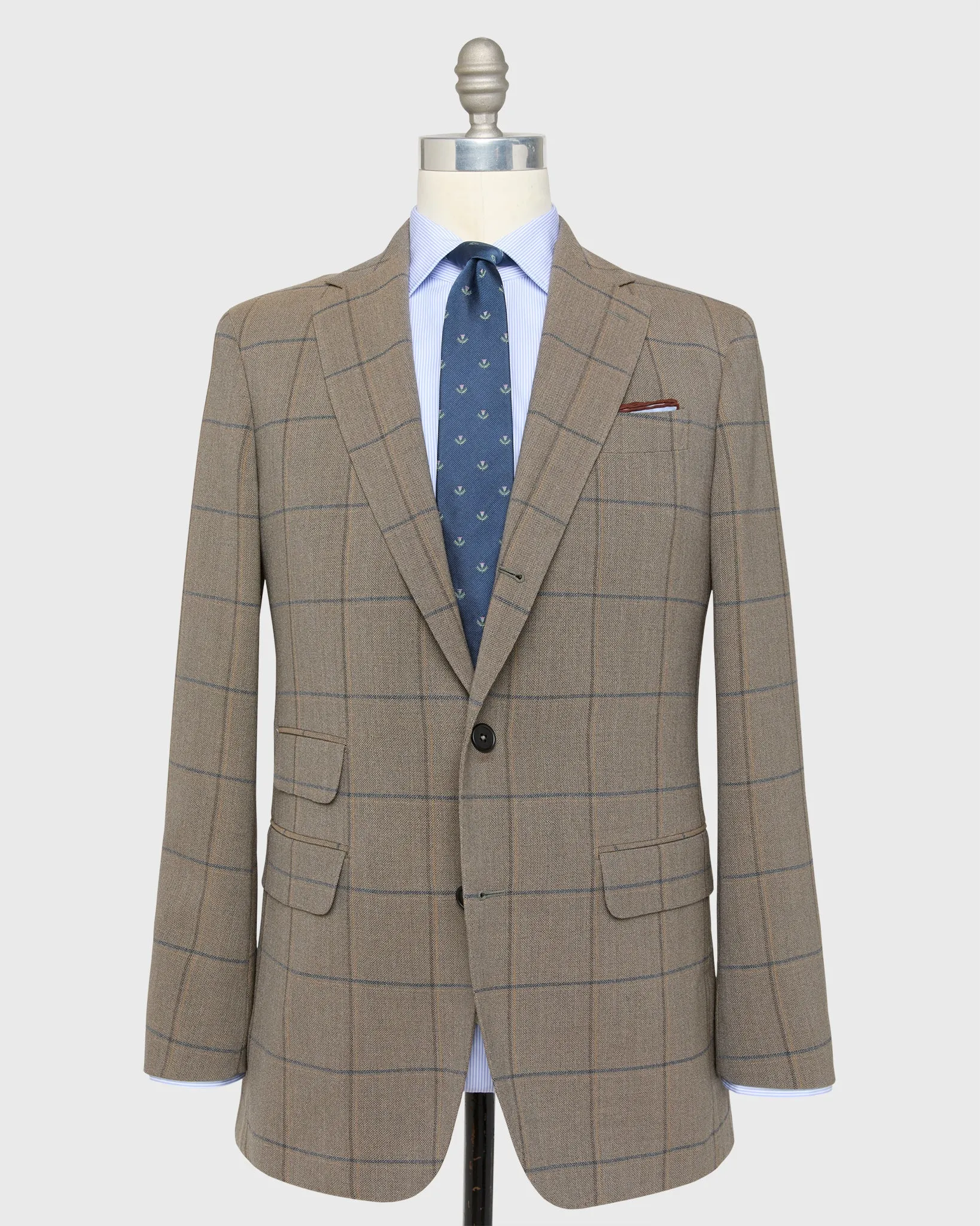 Virgil No. 2 Jacket in Flax/Blue/Gold Windowpane Quattro Hopsack sold by Mashburn