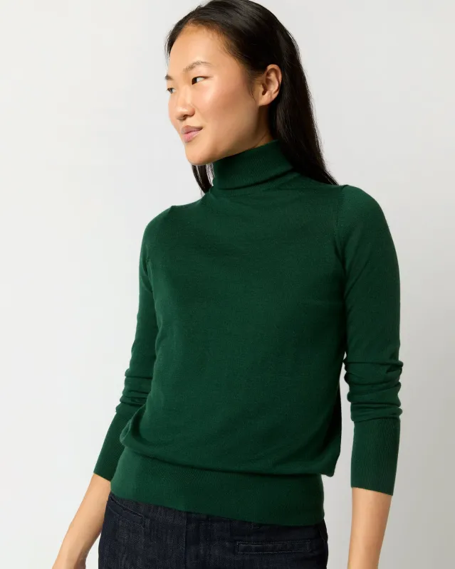 Alida Turtleneck Sweater in Bottle Green Cashmere sold by Mashburn