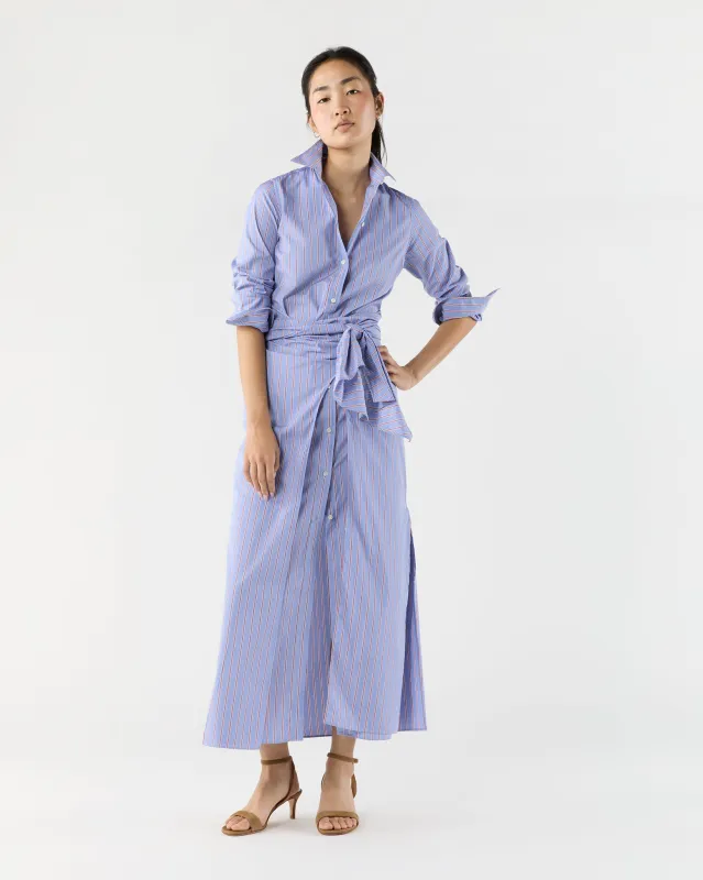 Maxi Tie-Waist Shirtdress in Blue/Red Multi Stripe Poplin made by Mashburn