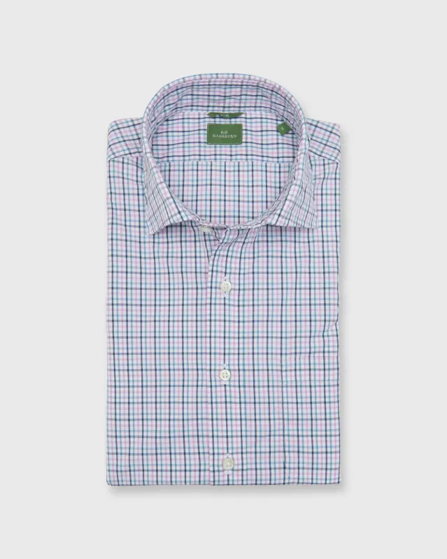 Slim-Fit Spread Collar Sport Shirt in Thistle/Lovat/Spruce Tattersall Poplin sold by Mashburn
