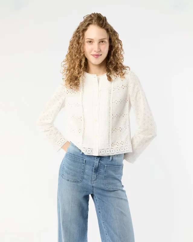 Marianne Top in White Eyelet Patchwork made by Mashburn
