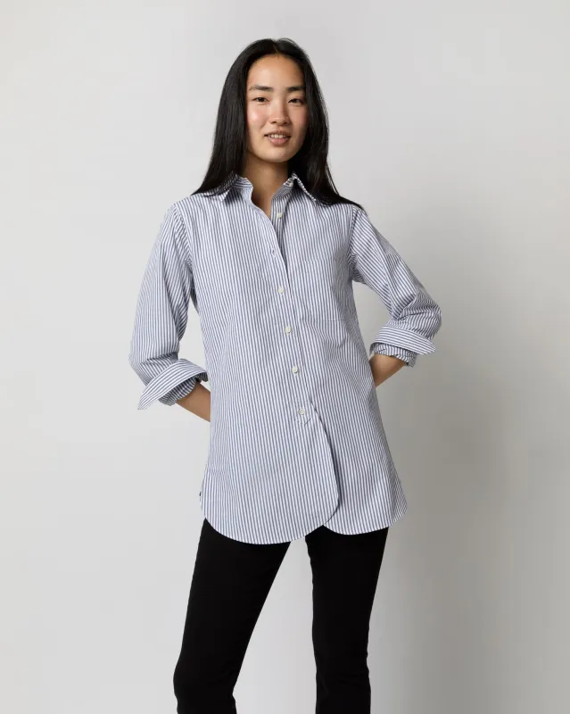 Boyfriend Shirt in Grey/White Bengal Stripe Compact Cotton made by Mashburn