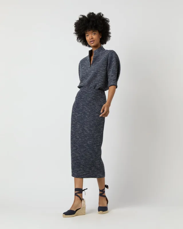 Long Pull-On Skirt in Ink Speckled Knit made by Mashburn