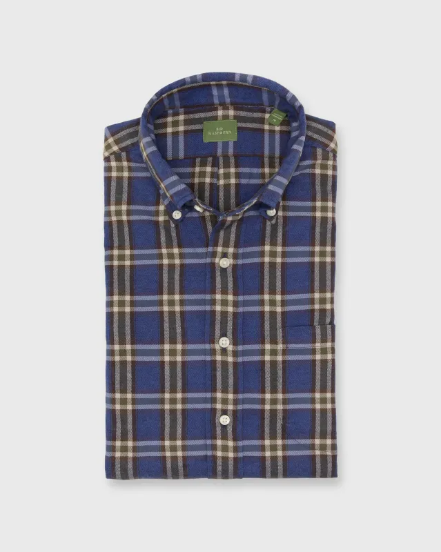 Button-Down Sport Shirt in Blue/Olive/Brown Plaid Brushed Twill sold by Mashburn