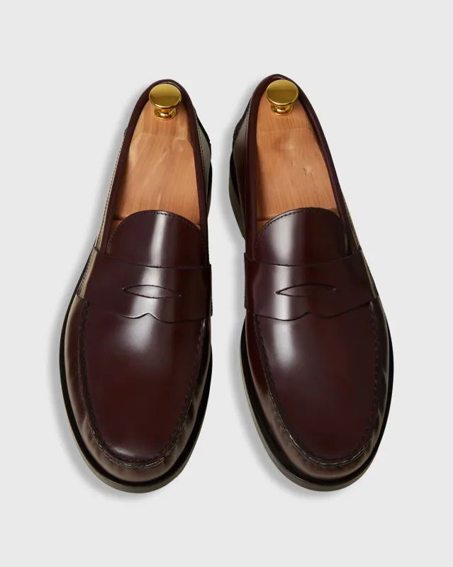 Handsewn Penny Loafer in Burgundy Spazzolato Calf sold by Mashburn