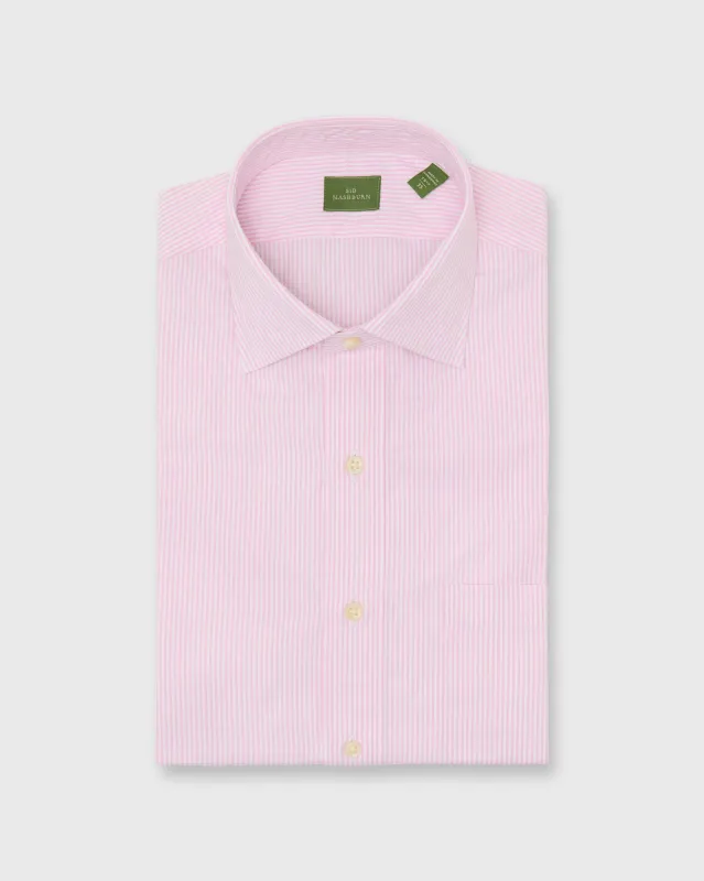 Spread Collar Dress Shirt in Pink Bengal Stripe Poplin made by Sid Mashburn