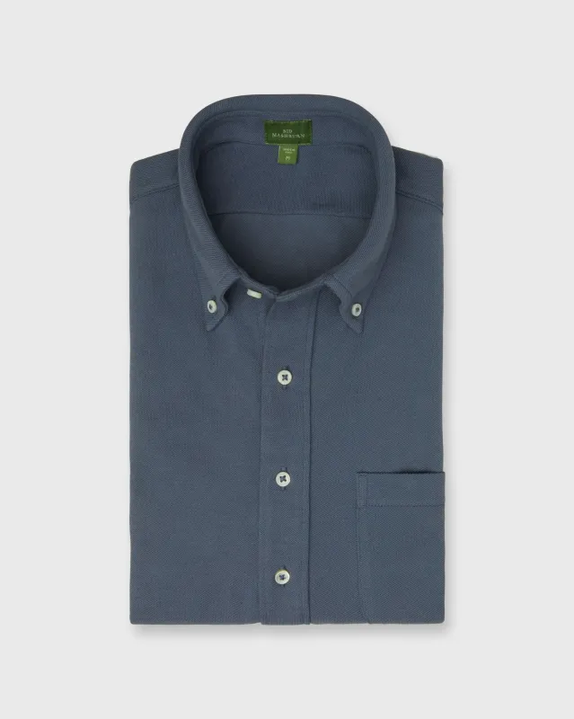 Knit Button-Down Popover Shirt in Steel Blue Pima Pique made by Sid Mashburn