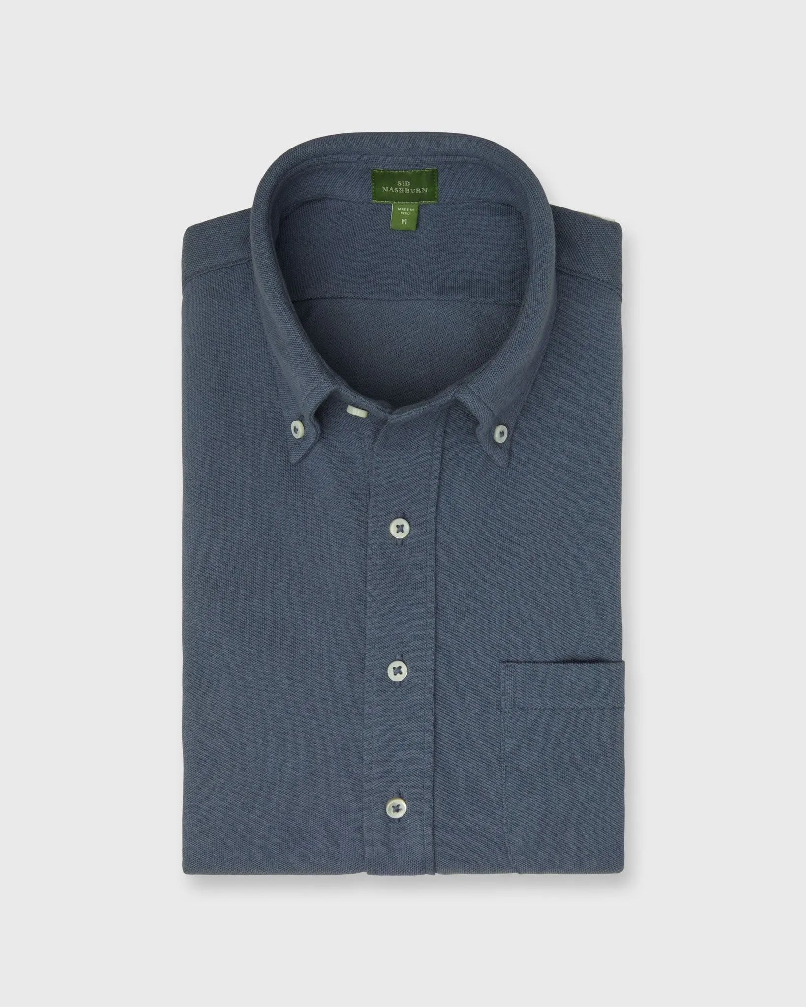 Knit Button-Down Popover Shirt in Steel Blue Pima Pique sold by Mashburn