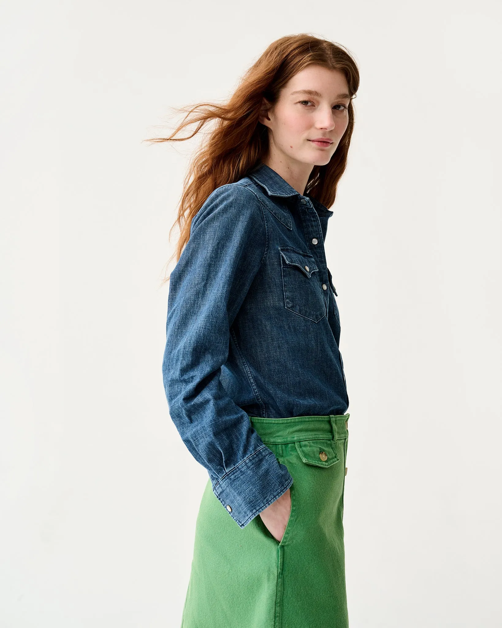 Western Shirt in 3-Year Indigo Lightweight Denim sold by Mashburn product image thumbnail 4