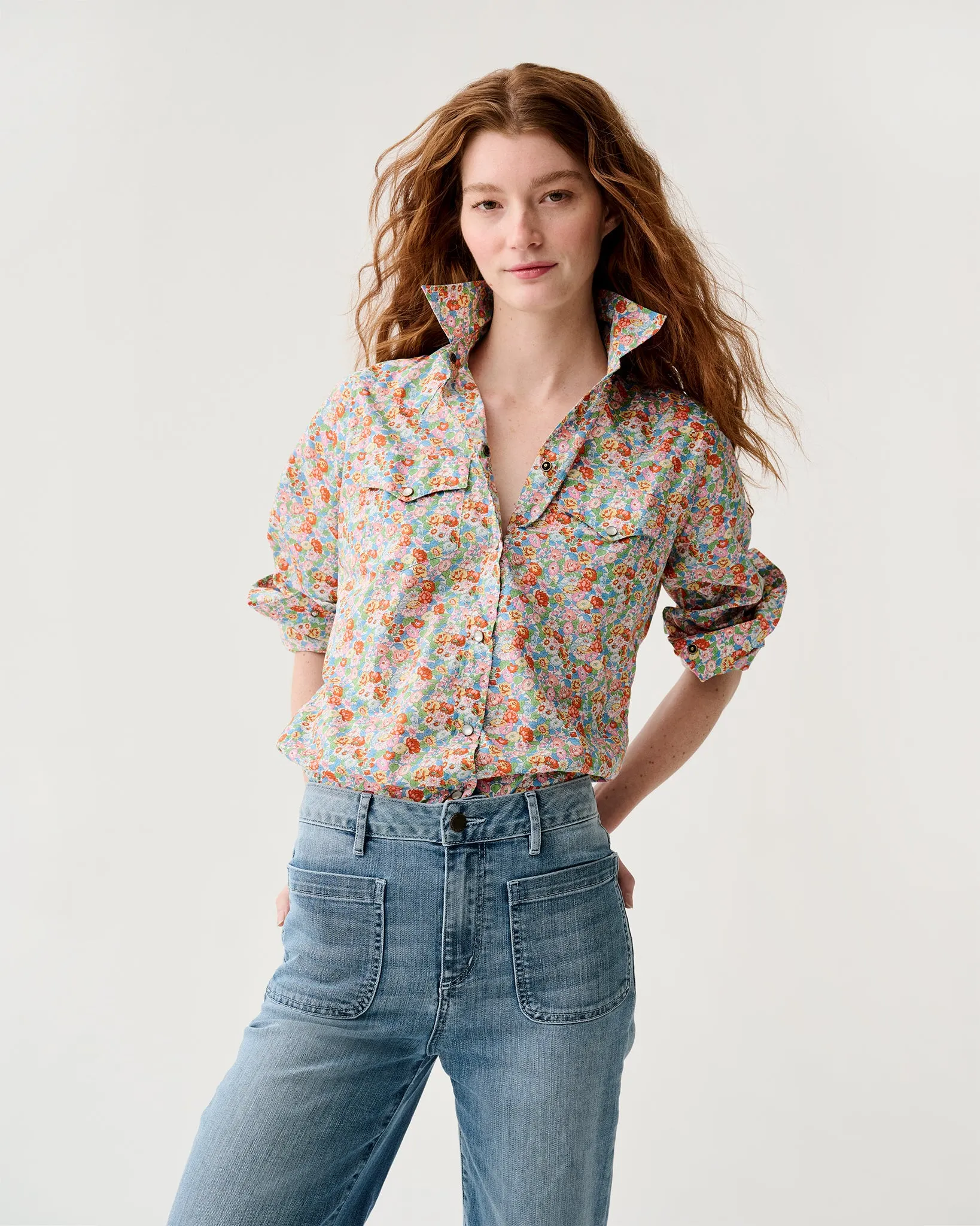 Western Shirt in Multi Leontyne Dream Liberty Fabric sold by Mashburn