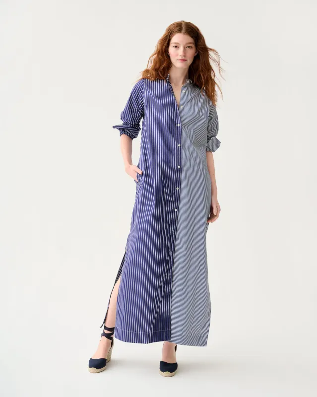 Mandarin Talitha Shirtdress in Navy/White Mixed Stripe Poplin sold by Mashburn