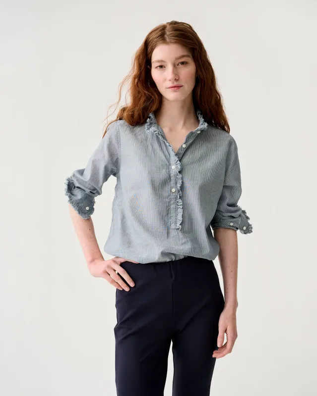Frill Shirt in Indigo Pinstripe Lightweight Chambray made by Mashburn
