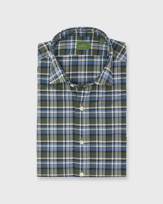 Spread Collar Sport Shirt in Green/Sky/Navy Plaid Poplin sold by Mashburn