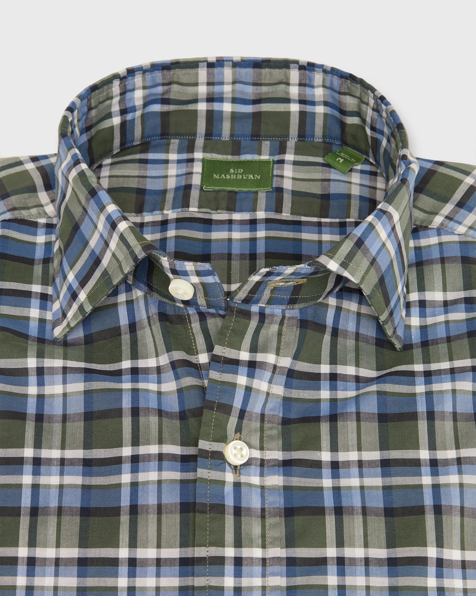 Spread Collar Sport Shirt in Green/Sky/Navy Plaid Poplin sold by Mashburn product image thumbnail 2