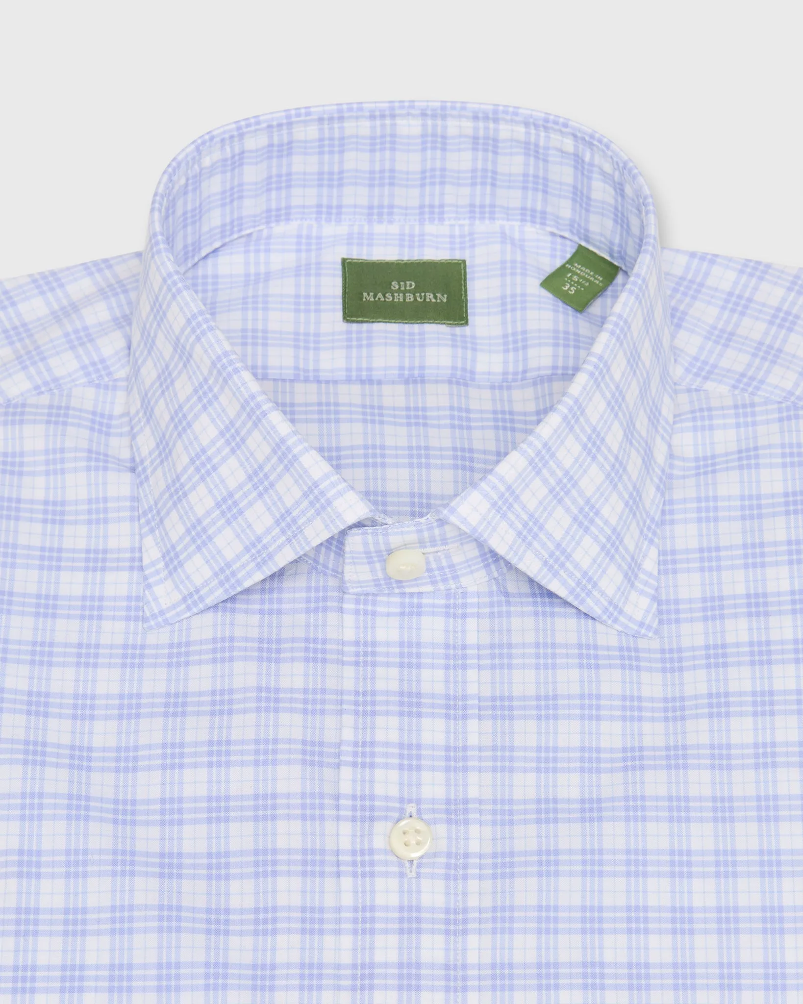 Spread Collar Dress Shirt in White/Sky Check Poplin sold by Mashburn product image thumbnail 2