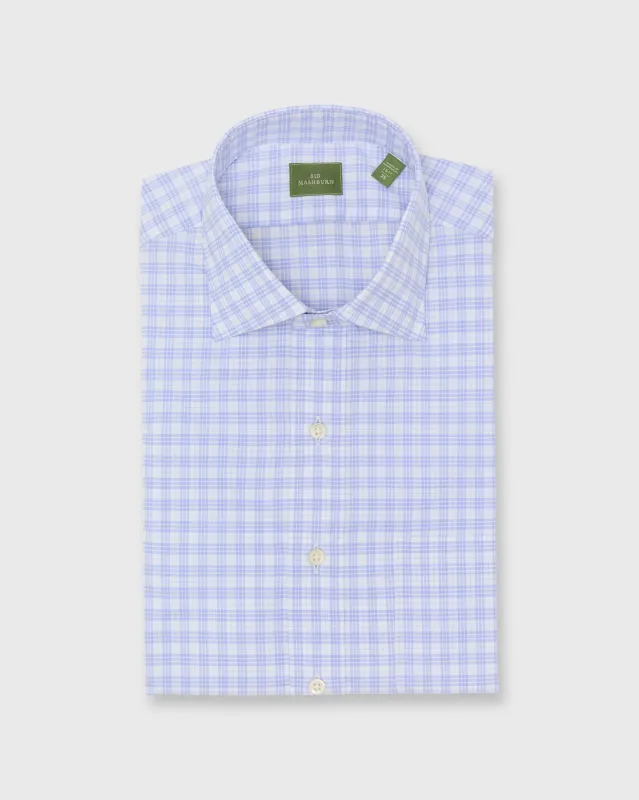 Spread Collar Dress Shirt in White/Sky Check Poplin sold by Mashburn