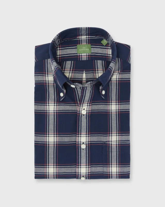 Button-Down Sport Shirt in Navy/Bone/Coral Madras sold by Mashburn