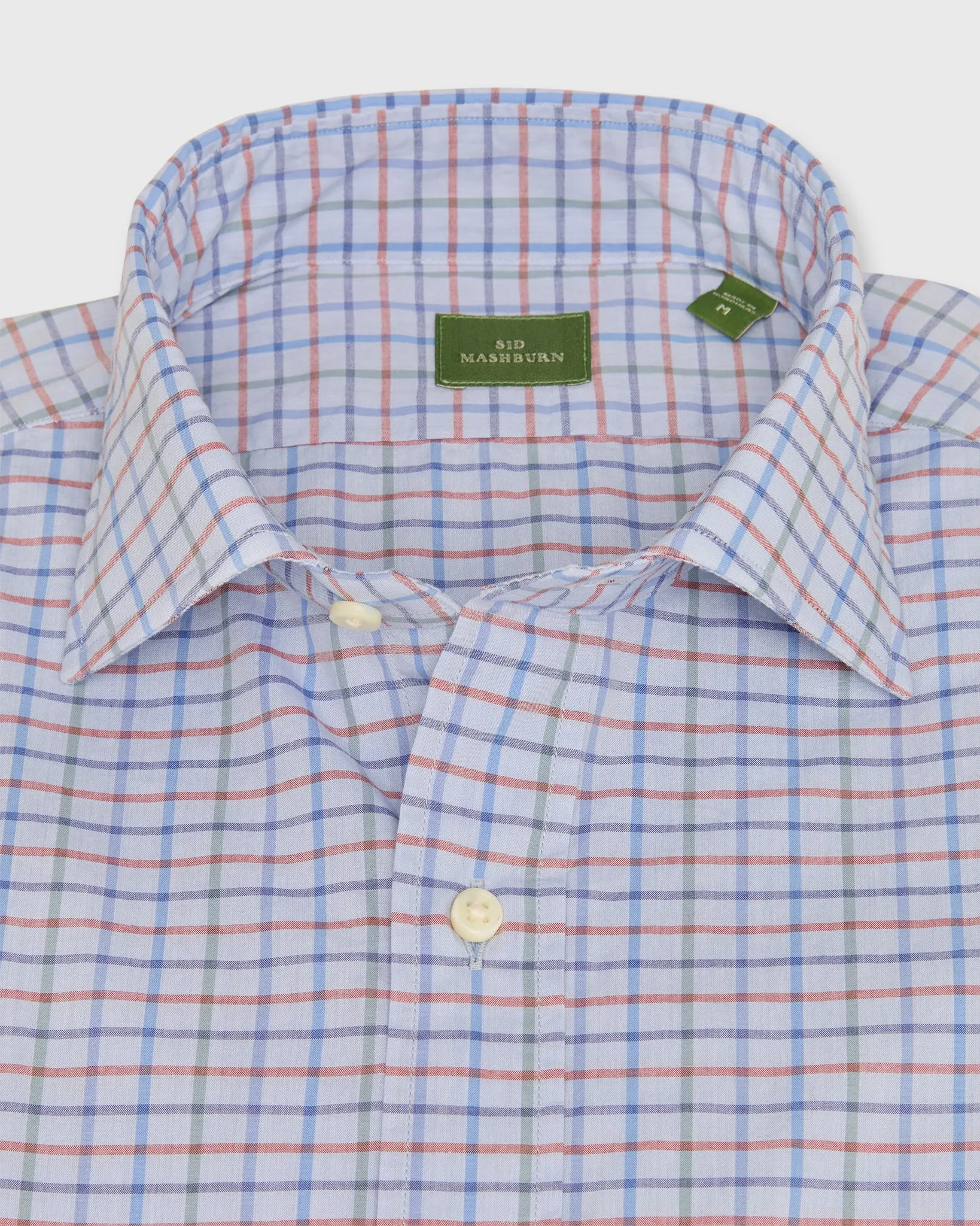 Spread Collar Sport Shirt in Sky/Red/Green Tattersall Poplin sold by Mashburn product image thumbnail 2