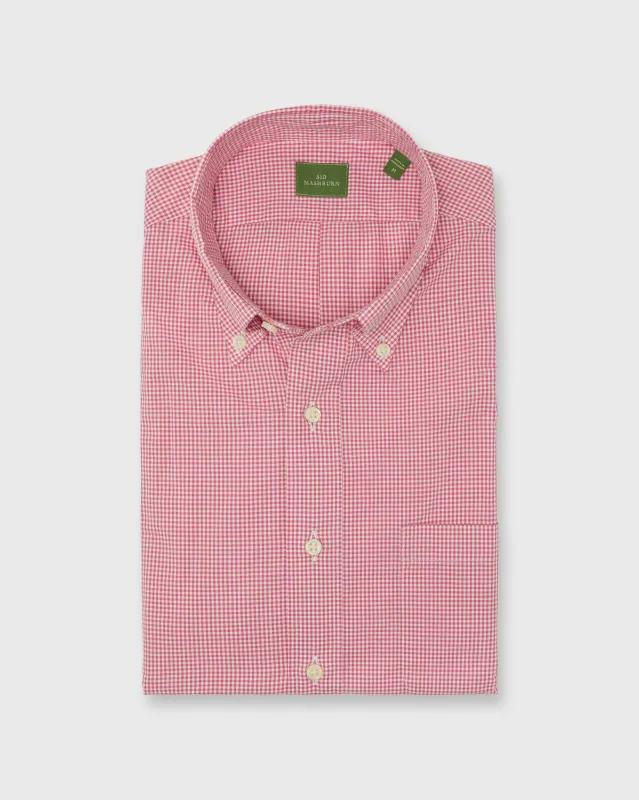 Button-Down Sport Shirt in Red Micro Gingham Poplin made by Mashburn