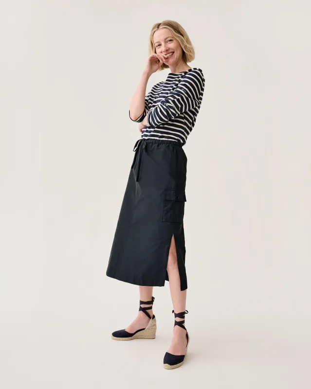 Willa Skirt in Navy Nylon Faille sold by Mashburn