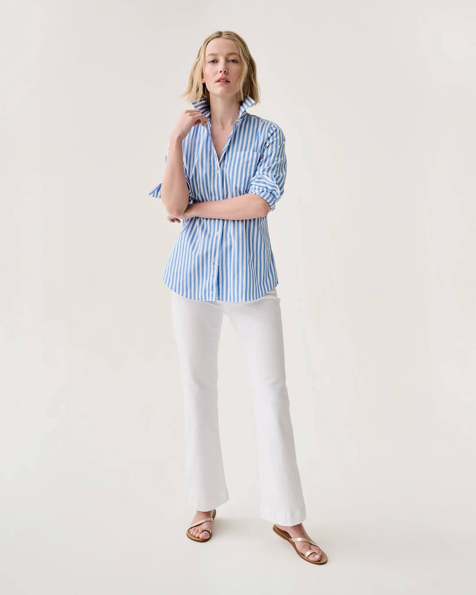 Sidney Shirt in Blue/White Awning Stripe Poplin sold by Mashburn product image thumbnail 2