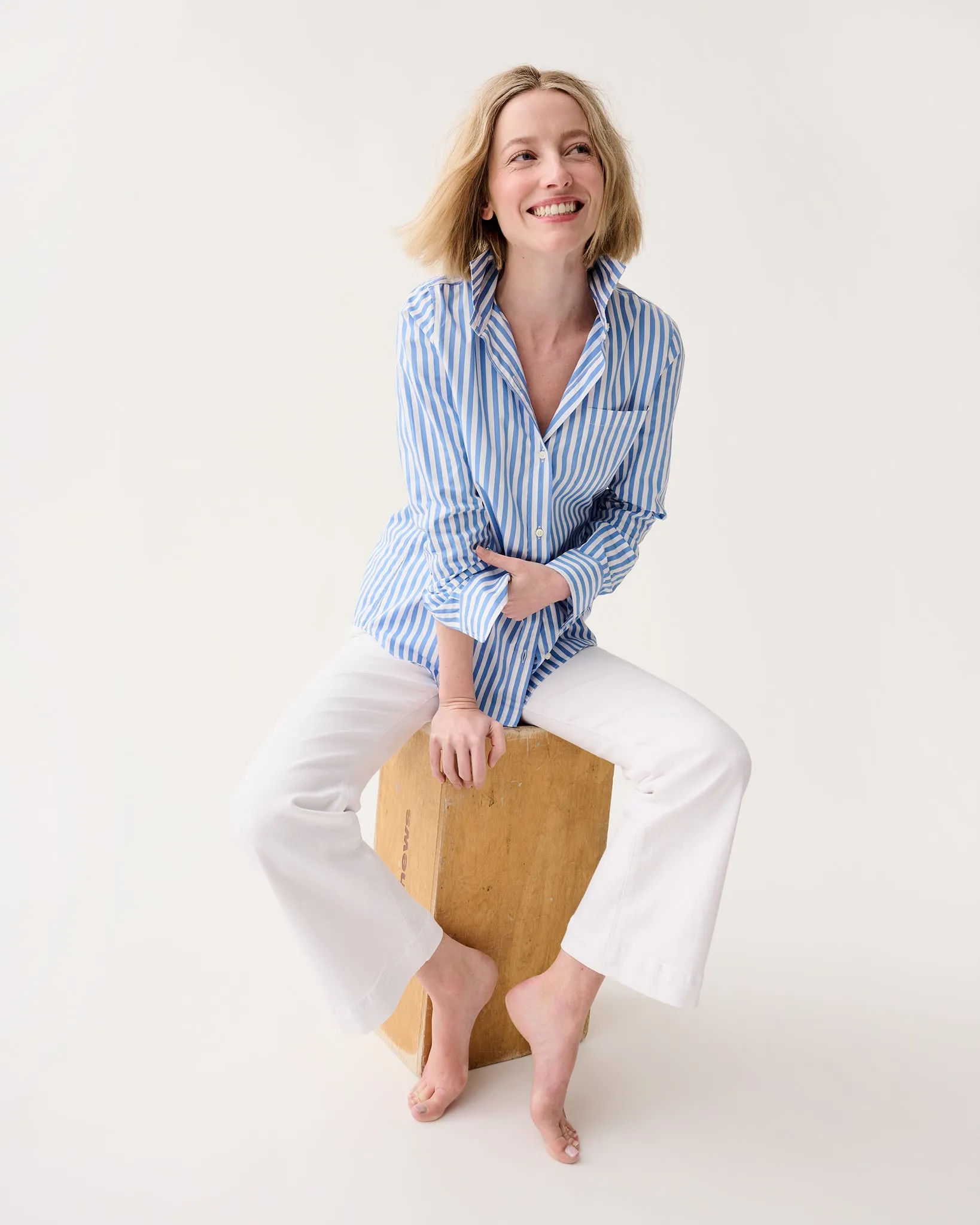 Sidney Shirt in Blue/White Awning Stripe Poplin sold by Mashburn product image thumbnail 3