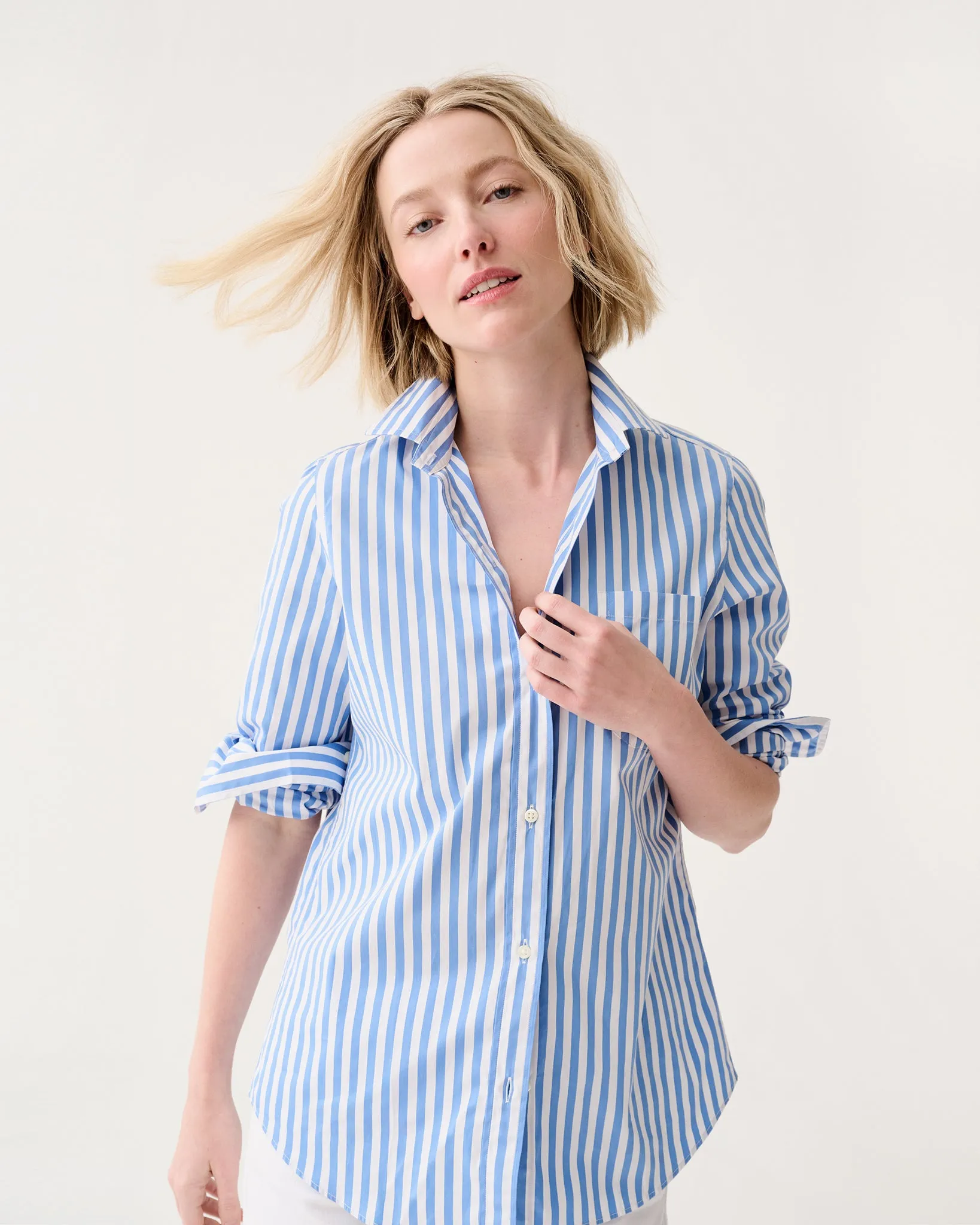 Sidney Shirt in Blue/White Awning Stripe Poplin sold by Mashburn product image thumbnail 4